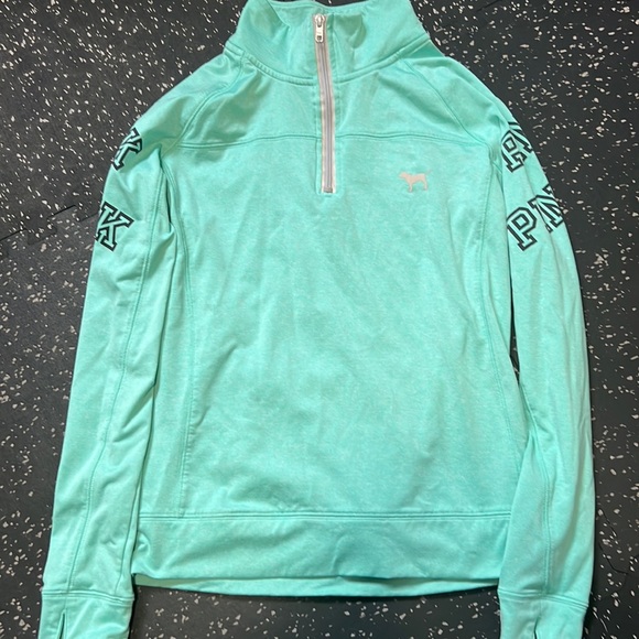 PINK Victoria's Secret Tops - Victoria's Secret PINK Pullover Long Sleeve Athletic Zip Top PINK Logos VS Pink